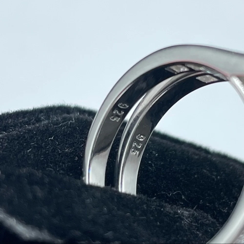 925 Sterling Silver Diamond 2 Band Wedding‎ Ring 6